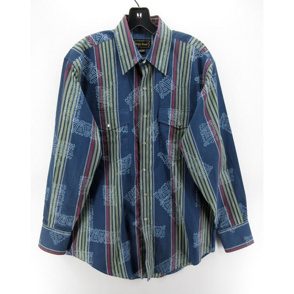 VINTAGE High Noon Shirt Medium Western Pearl Snap Striped Cowboy 90s - Picture 1 of 10